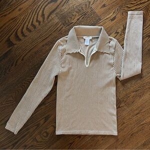 Sugar & Rose Brown Striped Long Sleeve Collared Top – Size S/M